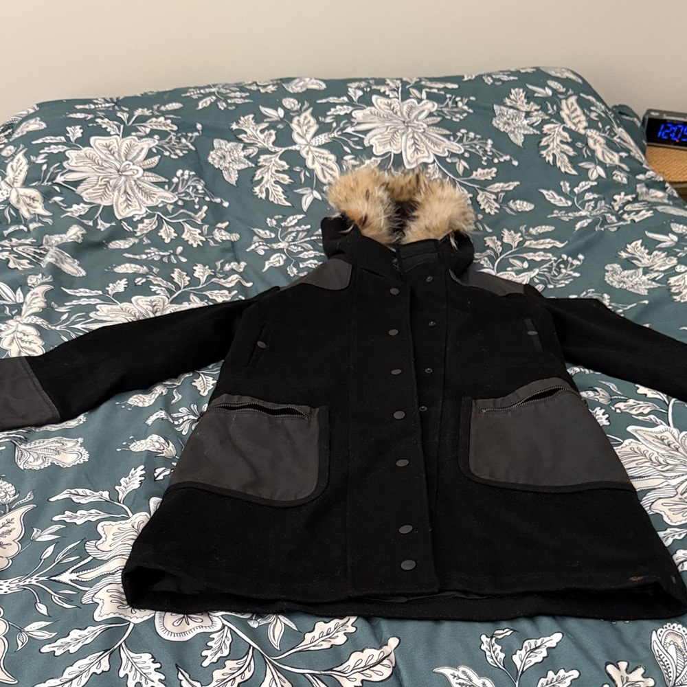 rag & bone Black and Gray Jacket with Fur Hood